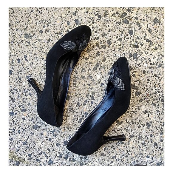 MOSCHINO Cheap And Chic Black Embellished Suede Pumps Heels - Picture 5 of 10